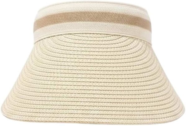 FabSeasons Foldable Straw Sun Visor Hat for Women - Wide Brim Summer Beach Cap with UV Protection, Roll-up