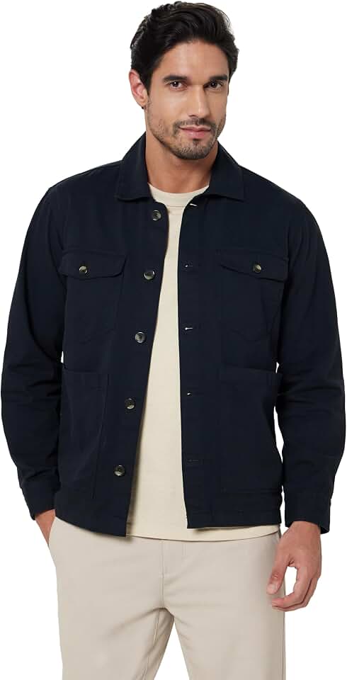 Amazon Brand - Symbol Men's 100% Cotton Twill Casual Shacket/Jacket | Non Quilted | Non Lined | Mid-weight