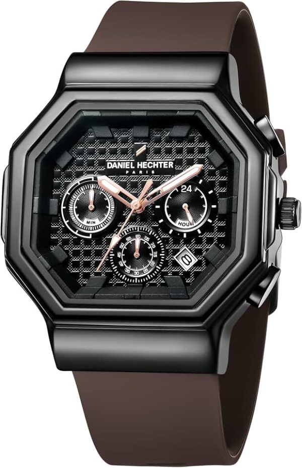 Daniel Hechter Paris Daumesnil Collection Analog Watch for Men Hexagonal Chronograph Watch Black Textured D