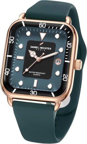 Daniel Hechter Paris Montmartre Collection Square Dial Watch for Men with Stylish Silicone Strap, Water Res