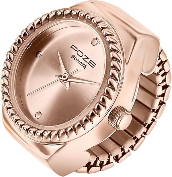 Sonata Poze Quartz Rose Gold Dial Rose Gold Alloy Strap Analog Watch for Women-SP80082WM01W