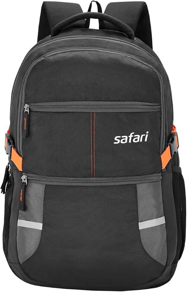 Safari Omega spacious/large laptop backpack with Raincover, college bag, travel bag for men and women, Black, 30 Litre