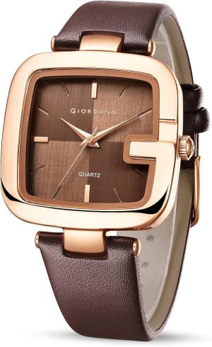 Giordano Monogram Watch for Women Dial with Metal & Leather Strap Fashionable Design, Water Resistant Quart