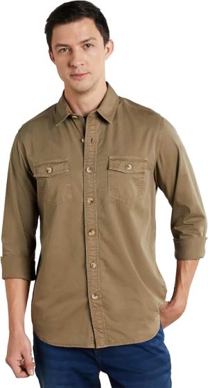 Symbol Premium Men's Washed Cotton Twill Casual Shirt - Regular Fit | Pure Cotton (Available in Plus Sizes)