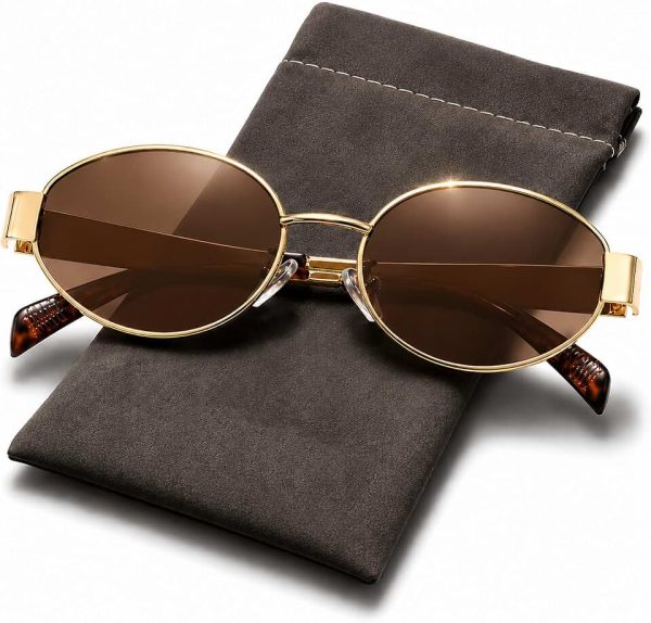 FAVELA Retro Oval Sunglasses for Women & Men | Trendy Metal Sun Glasses Classic Shades | UV400 Protection Retro Oval Sungl