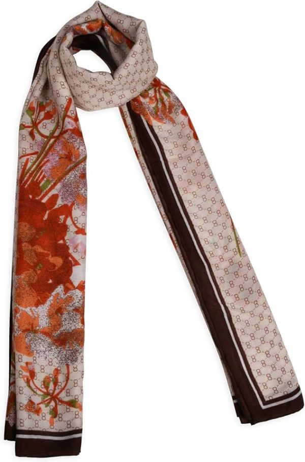 MORU Kyoto Heritage Women's Floral Chain Printed Scarf | Elegant Vintage Floral Stole | Soft Lightweight Fa