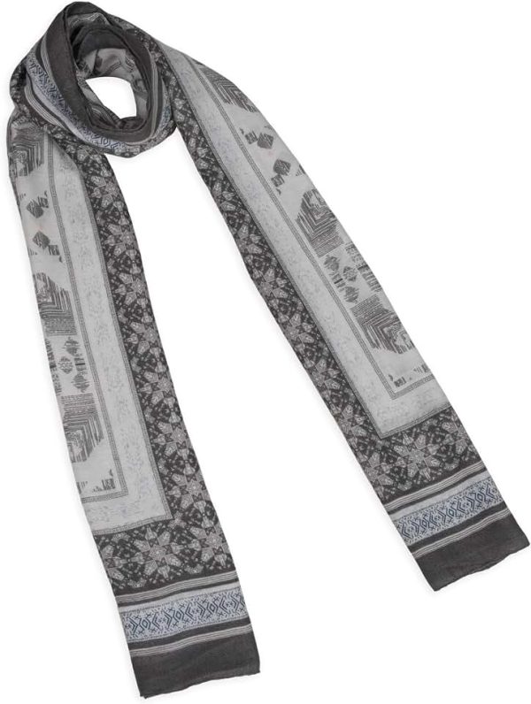 MORU Kyoto Minimalist Women’s Geometric Scarf | Soft Lightweight Grey & White Monochrome Stole | Elegant Mo