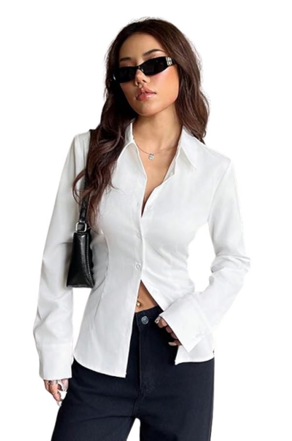 Aahwan Solid Front Button Long Sleeve Casual Shirt for Women'
